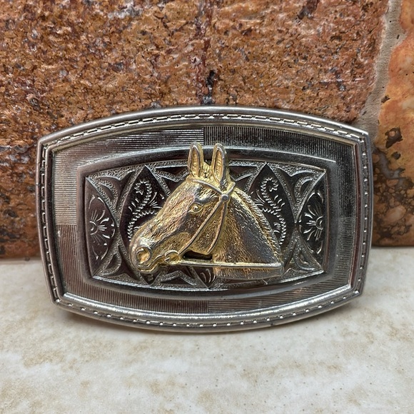Horse Head Belt Buckle Cowboy Western Gold Silver Tone - Picture 2 of 9